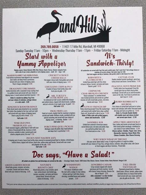 Arma Lake Casino Sandhill Cafe Menu