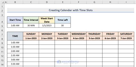 Excel Calendar Slots De Tempo