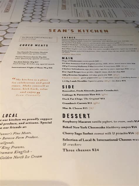 Sean S De Cozinha Adelaide Casino Menu